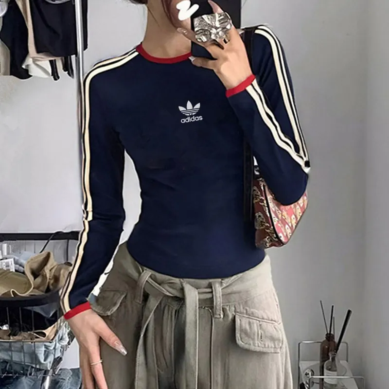 『S-XL』おすすめ 気質満点クルーネック リブ編み スリーブバッジ 長袖Tシャツ