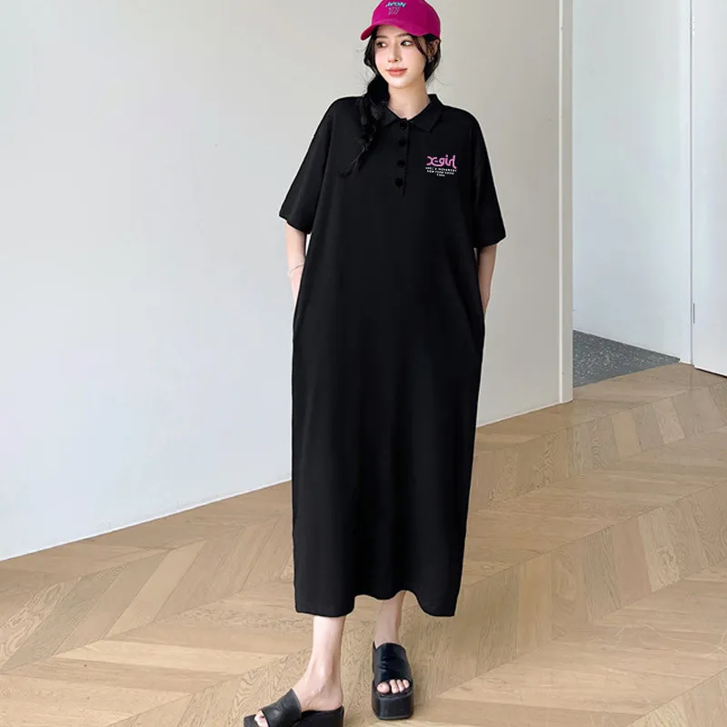 『L-4XL』新作登場 ゆったりデザイン 軽やかな着心地 ロング丈 ワンピース