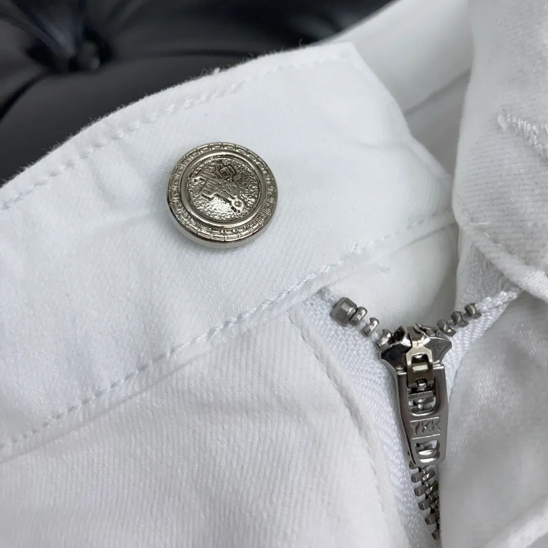 『S-2XL』白色コットンストレッチデニム 生地 古着風ウォッシュ加工 ストレートジーンズ