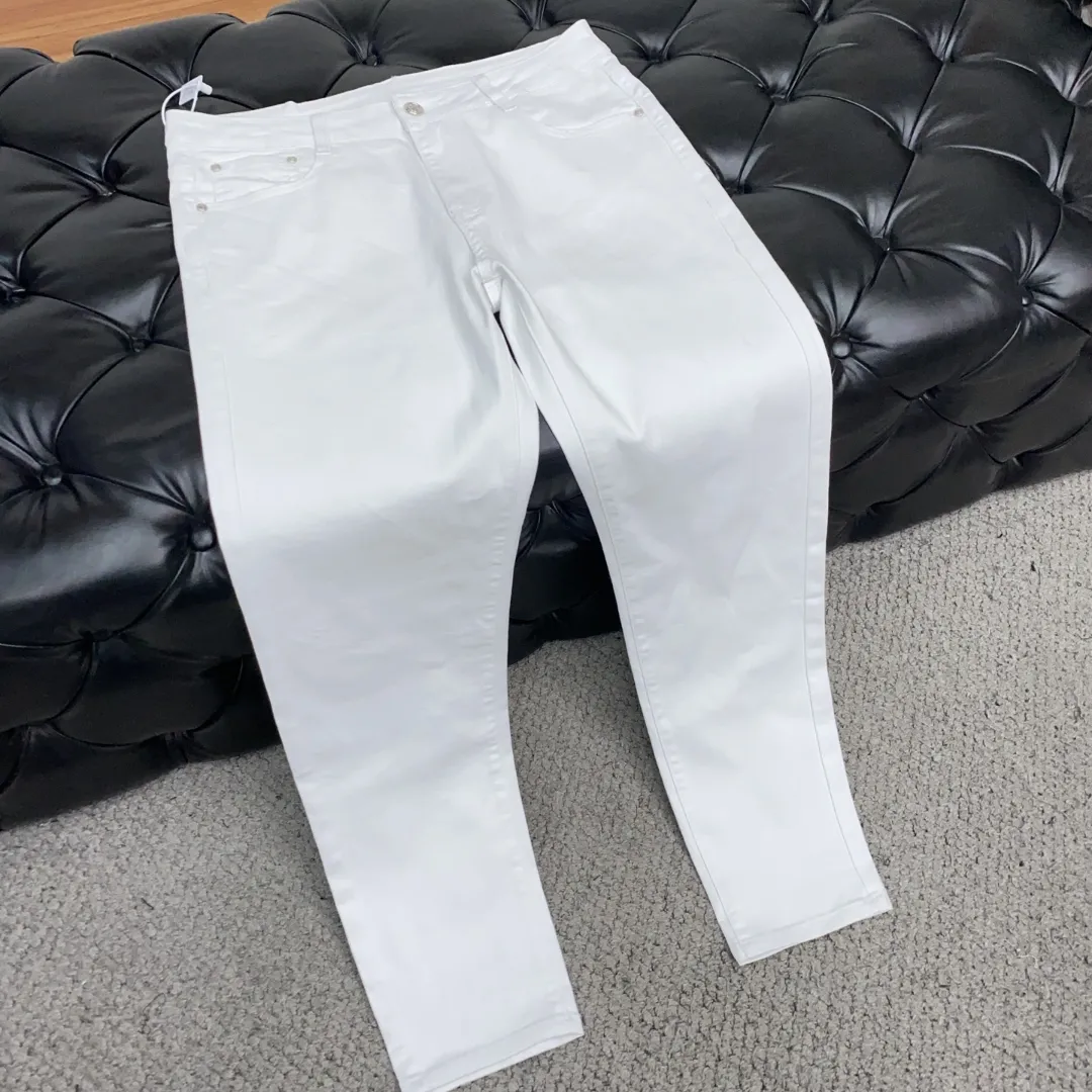 『S-2XL』白色コットンストレッチデニム 生地 古着風ウォッシュ加工 ストレートジーンズ