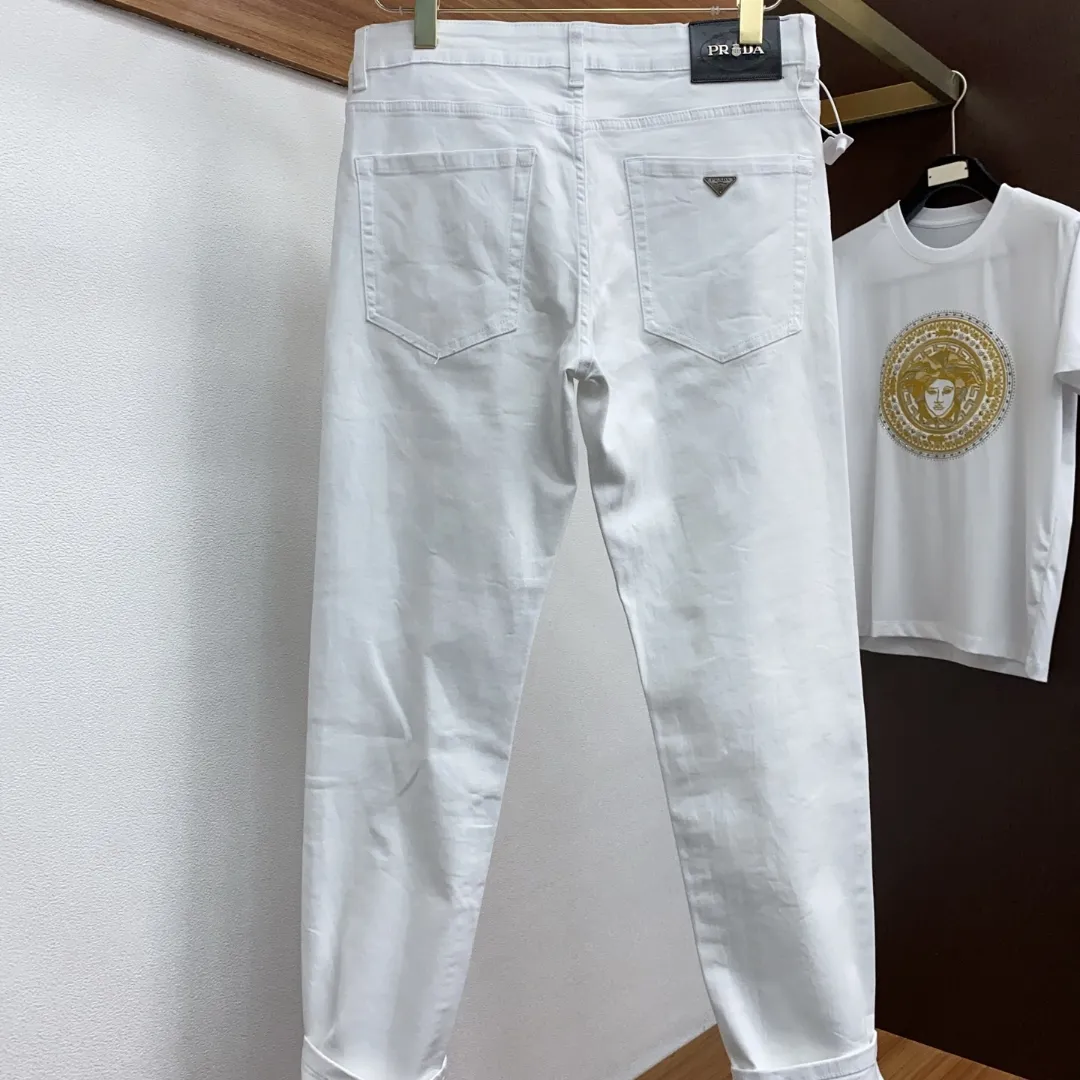 『S-2XL』白色コットンストレッチデニム 生地 古着風ウォッシュ加工 ストレートジーンズ