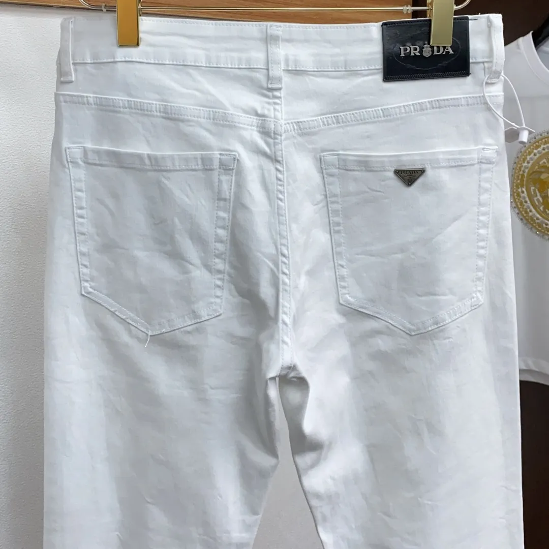 『S-2XL』白色コットンストレッチデニム 生地 古着風ウォッシュ加工 ストレートジーンズ