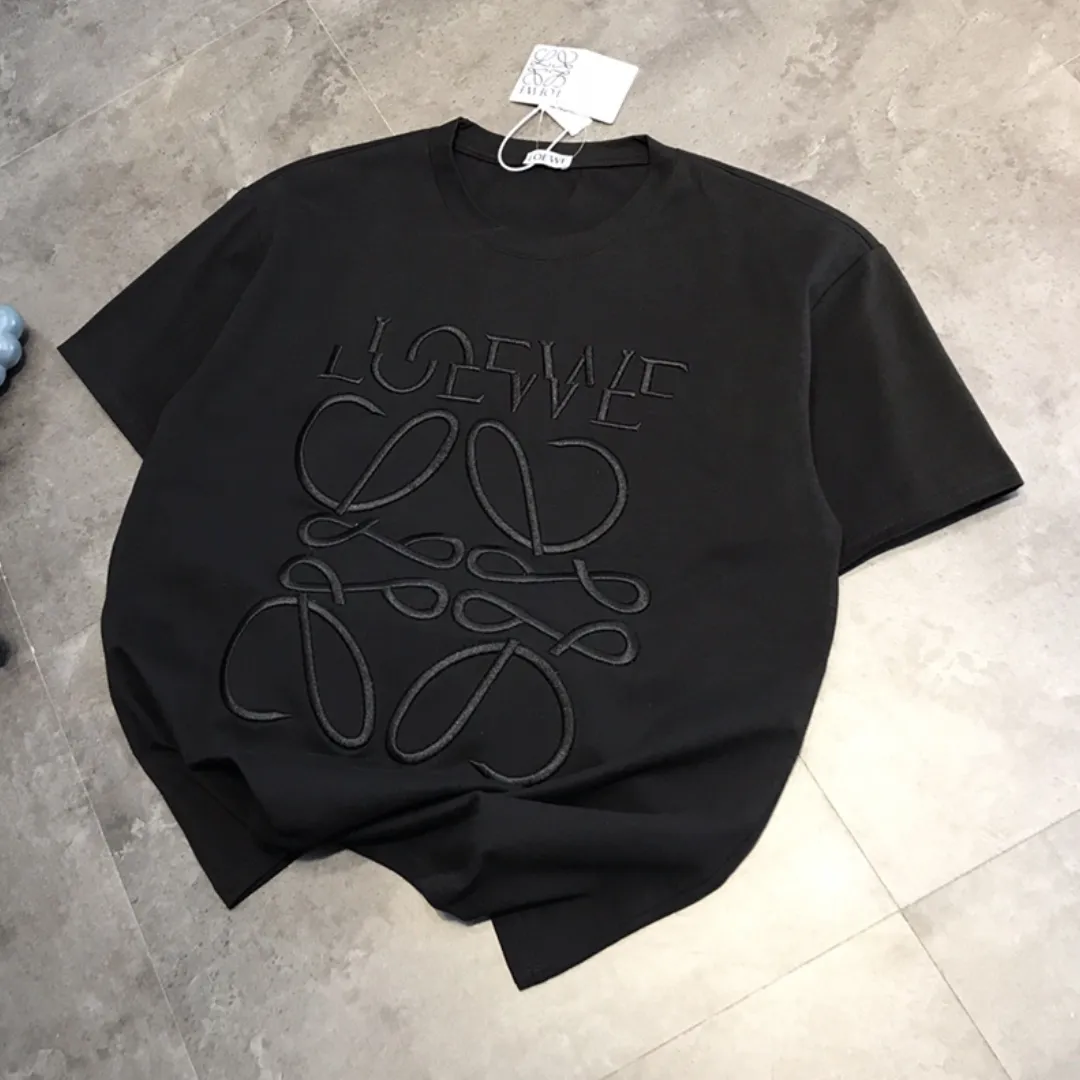 『M-XL』綿100% 立体ロゴ エンボス刺繍 ミスアライメント プリント Tシャツ