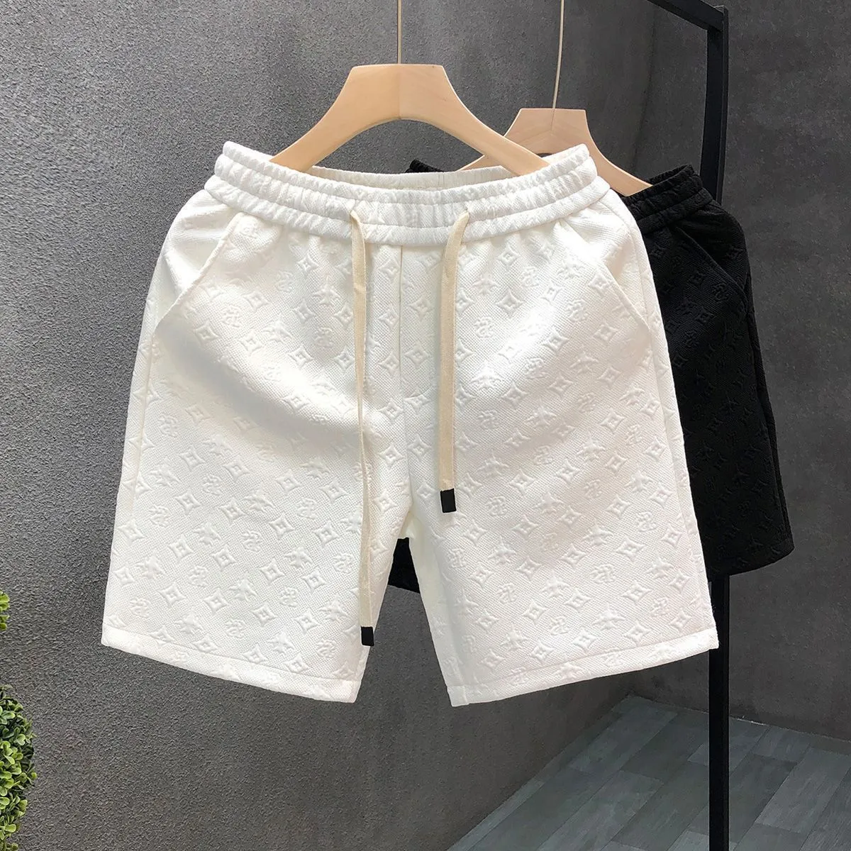 トレンド パンツ 夏 ライトラグジュアリー ホワイト ジャカード ショーツ ストリートブランド ハーフパンツ メンズ ビーチパンツ