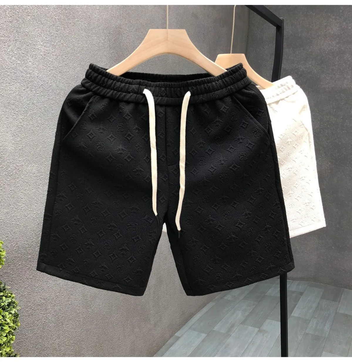 トレンド パンツ 夏 ライトラグジュアリー ホワイト ジャカード ショーツ ストリートブランド ハーフパンツ メンズ ビーチパンツ