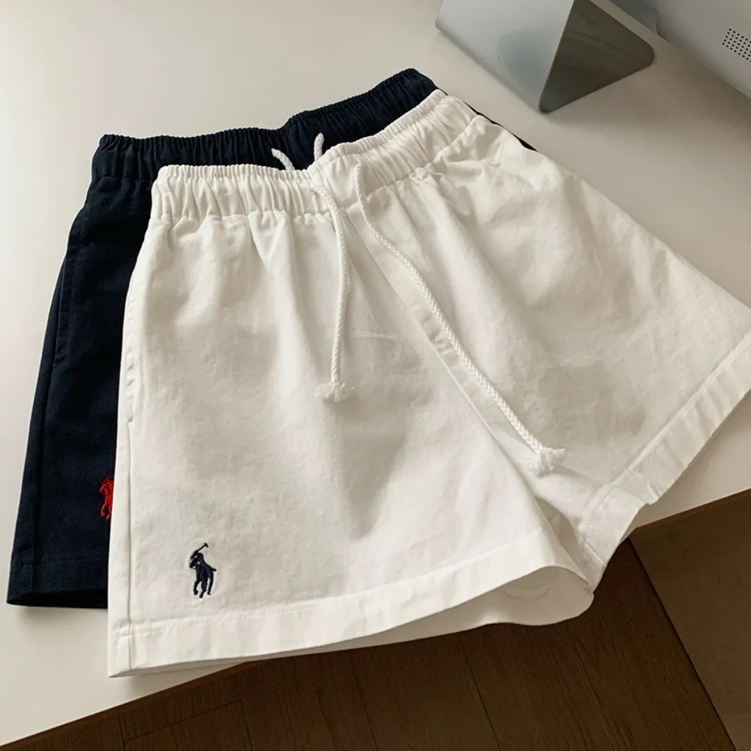 『M-4XL』刺繍 ハイウエスト ドローストリング スポーツ カジュアル ショーツ レディース ゆったり ホットパンツ