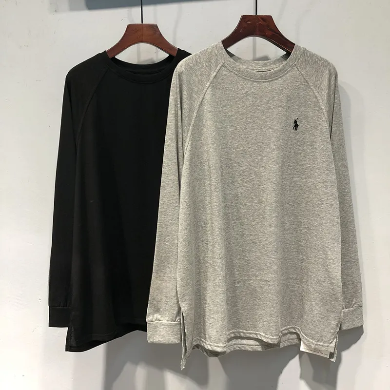 『M-4XL』刺繍 両サイドスリット 長袖Tシャツ 春秋 レディース くつろぎ ゆったり 綿100% トップス