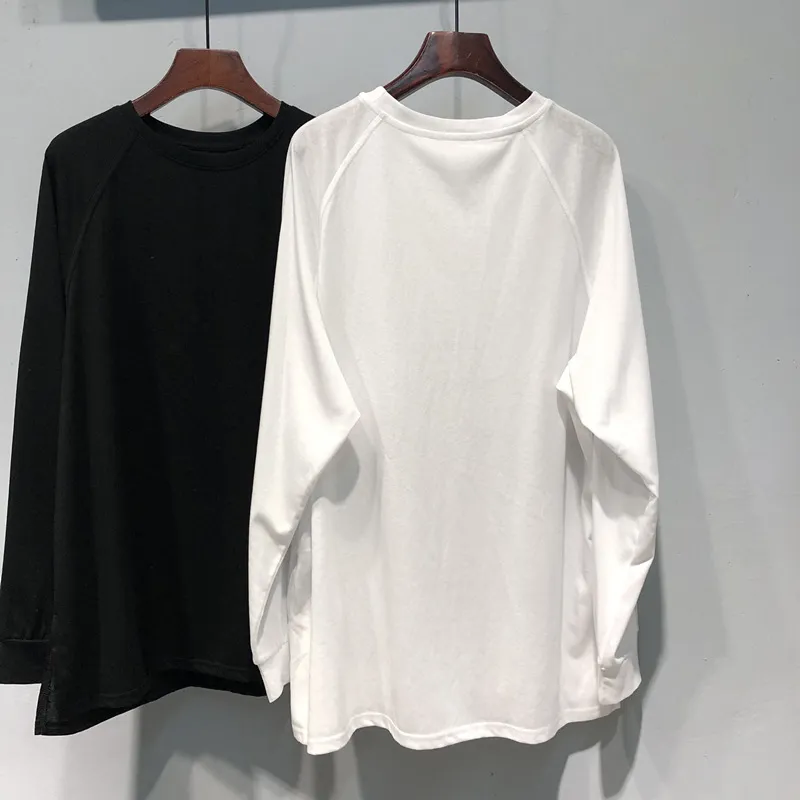 『M-4XL』刺繍 両サイドスリット 長袖Tシャツ 春秋 レディース くつろぎ ゆったり 綿100% トップス