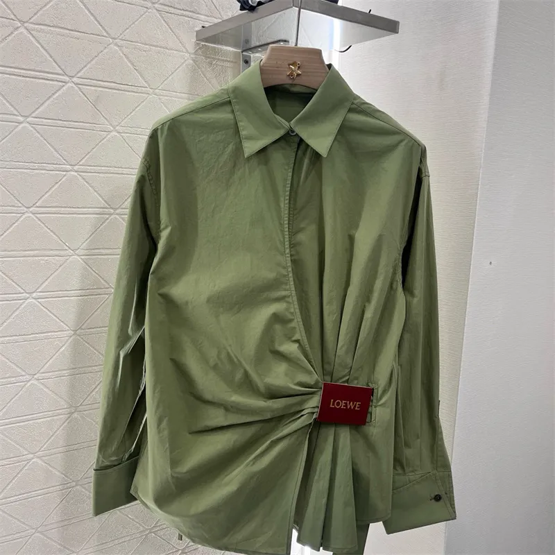 『S-L』ラペル アシンメトリーシャツカット 綿素材 ユニークレザーパッチ シャツ