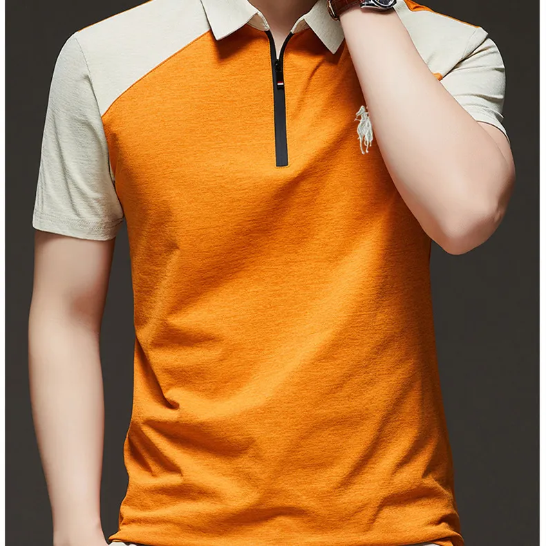 『M-4XL』ラペル Tシャツ おしゃれ スポーツ 綿 ジッパー 刺繍 夏 メンズ 半袖 ポロシャツ