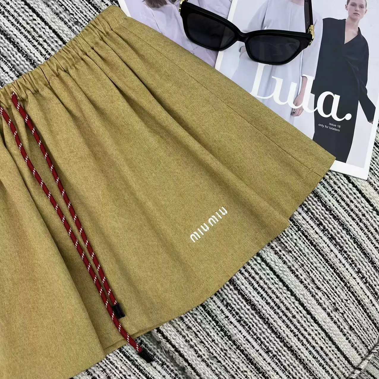 『S-L』春夏コレクション 新作 刺繍レタリング デニムベスト ゴムウエスト ショートスカート
