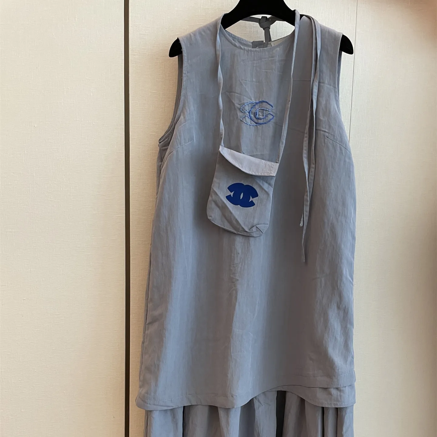 『S-L』バッグ付き 新作 通気性良好 スムーズ触感 ヴィンテージ風 ノースリーブ デニム ワンピース