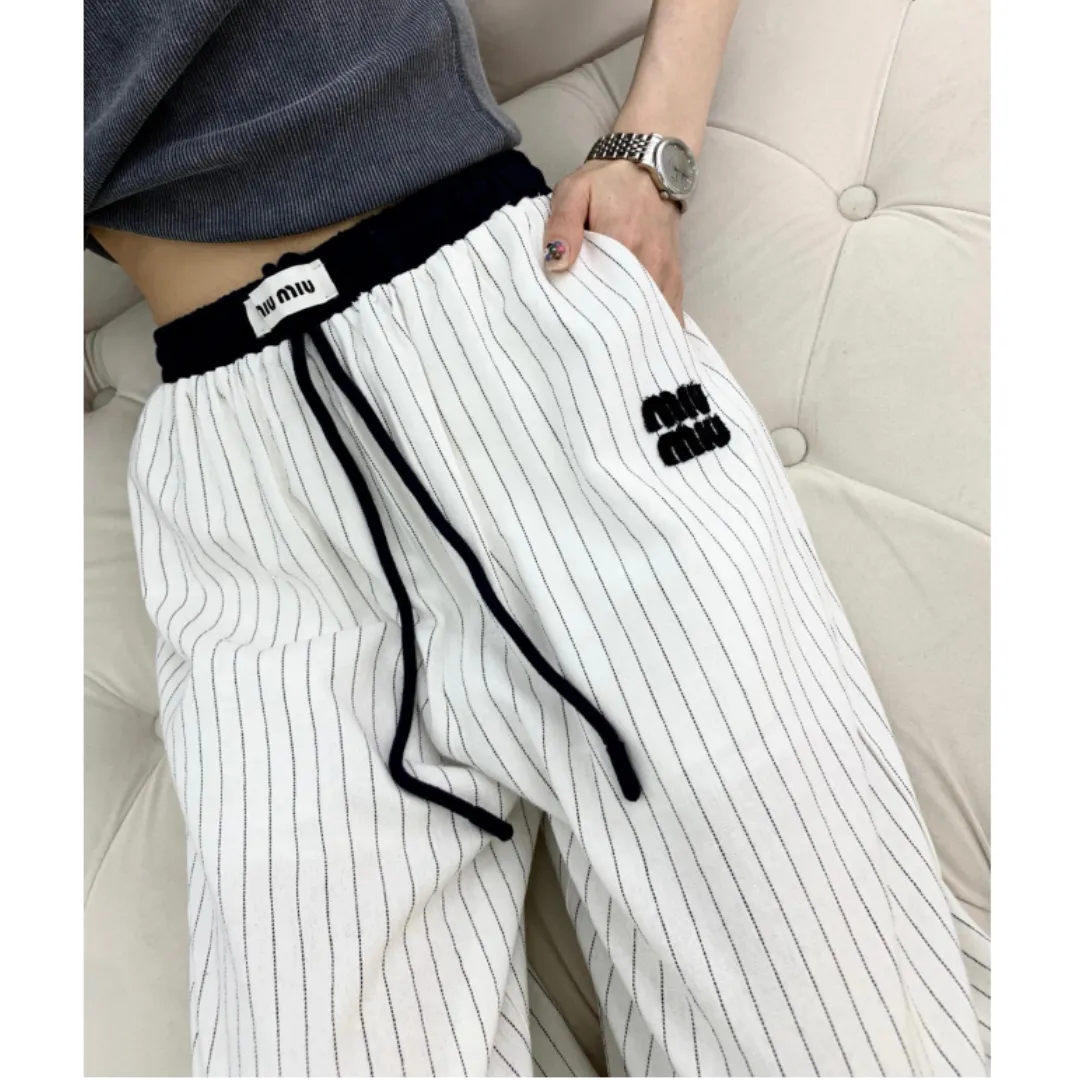 『S-L』カラーブロック 高級感 ドローコードワイド編み 快適 軽量 涼感 リネン カジュアルパンツ