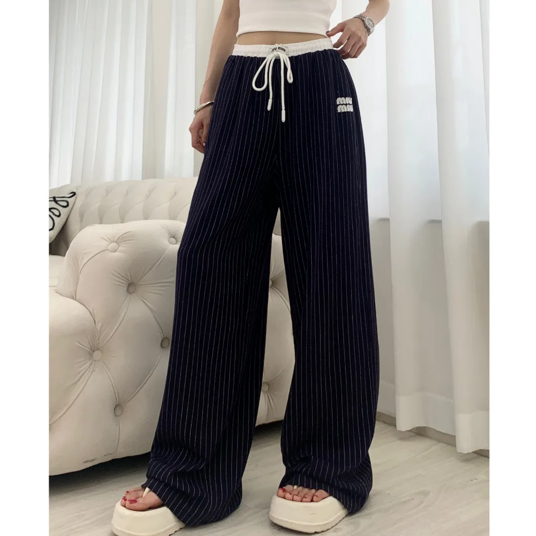 『S-L』カラーブロック 高級感 ドローコードワイド編み 快適 軽量 涼感 リネン カジュアルパンツ