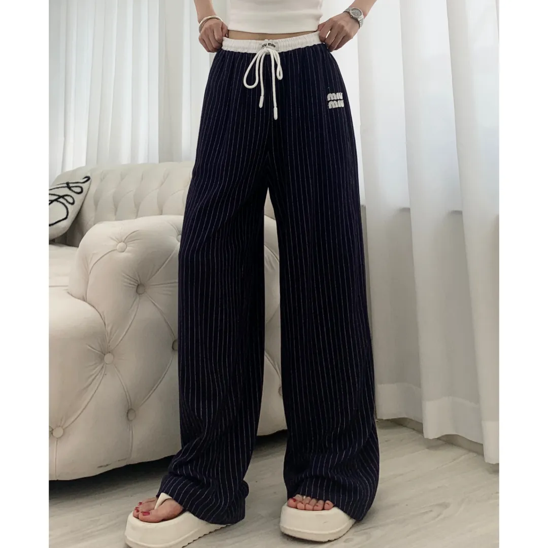 『S-L』カラーブロック 高級感 ドローコードワイド編み 快適 軽量 涼感 リネン カジュアルパンツ