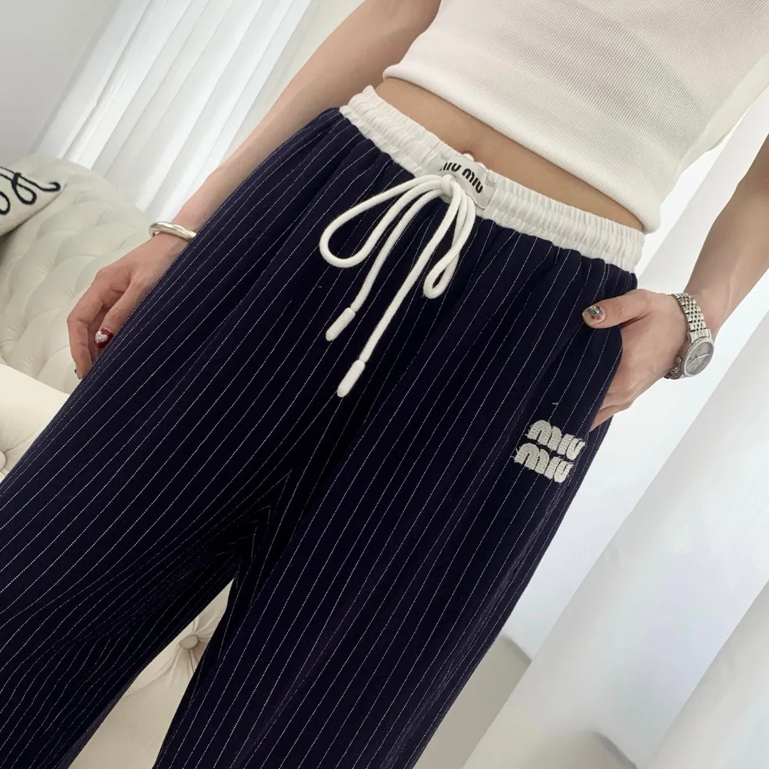 『S-L』カラーブロック 高級感 ドローコードワイド編み 快適 軽量 涼感 リネン カジュアルパンツ