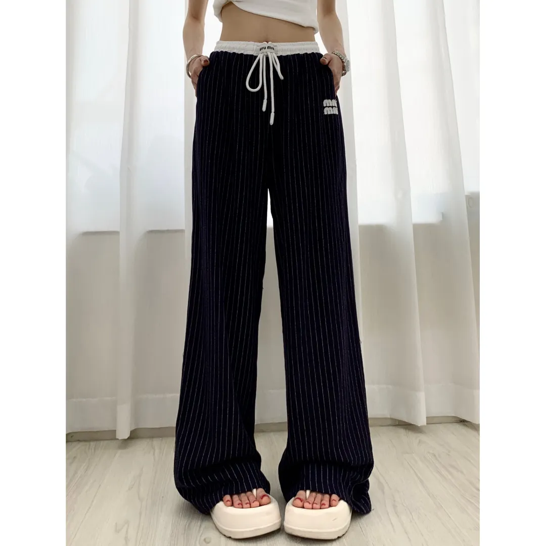 『S-L』カラーブロック 高級感 ドローコードワイド編み 快適 軽量 涼感 リネン カジュアルパンツ