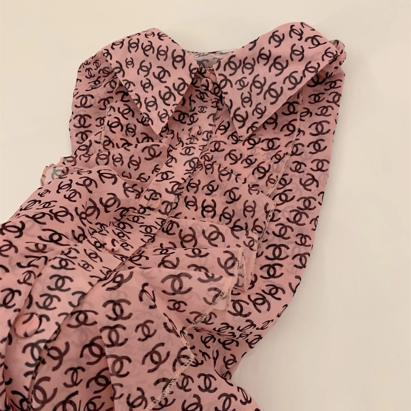 『S-L』透け感 フェミニン 軽やか 上品 フリル レース シフォン シャツ
