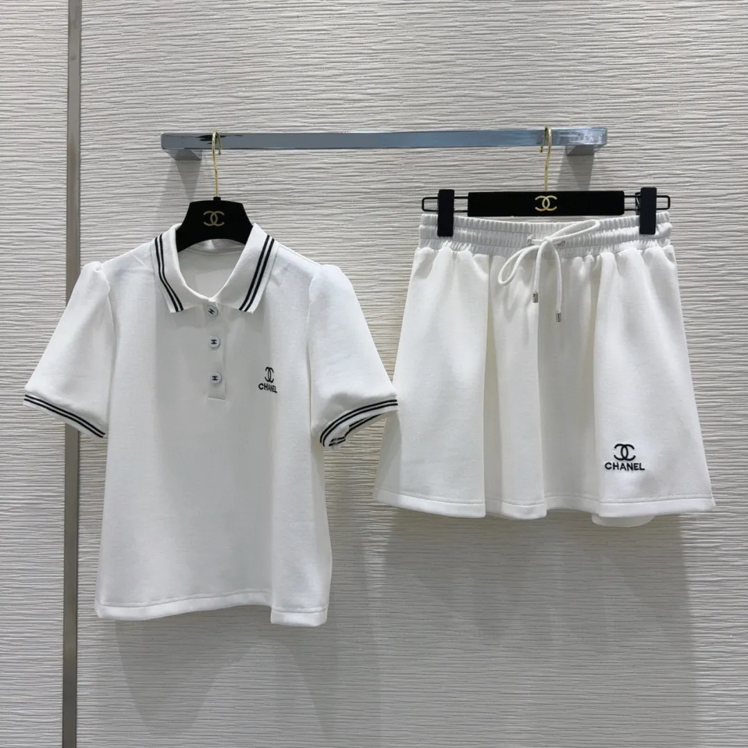 『S-L』スリム ロゴ刺繍デコ カラーブロック パッチワーク タータンカラー 半袖 ポロシャツ スカート セットアップ