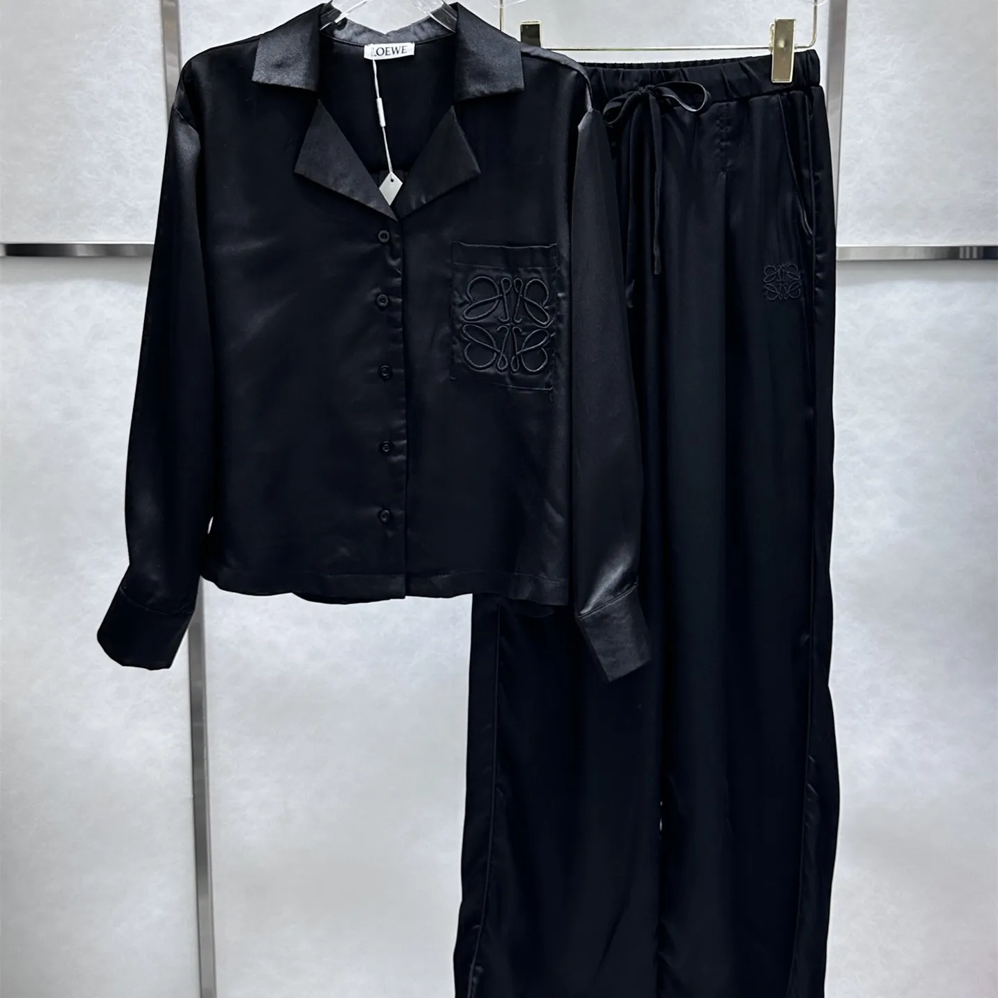 『S-L』新作 カジュアル 刺繍 パッチポケット スリット タータンカラー 長袖 シャツ ロングパンツ