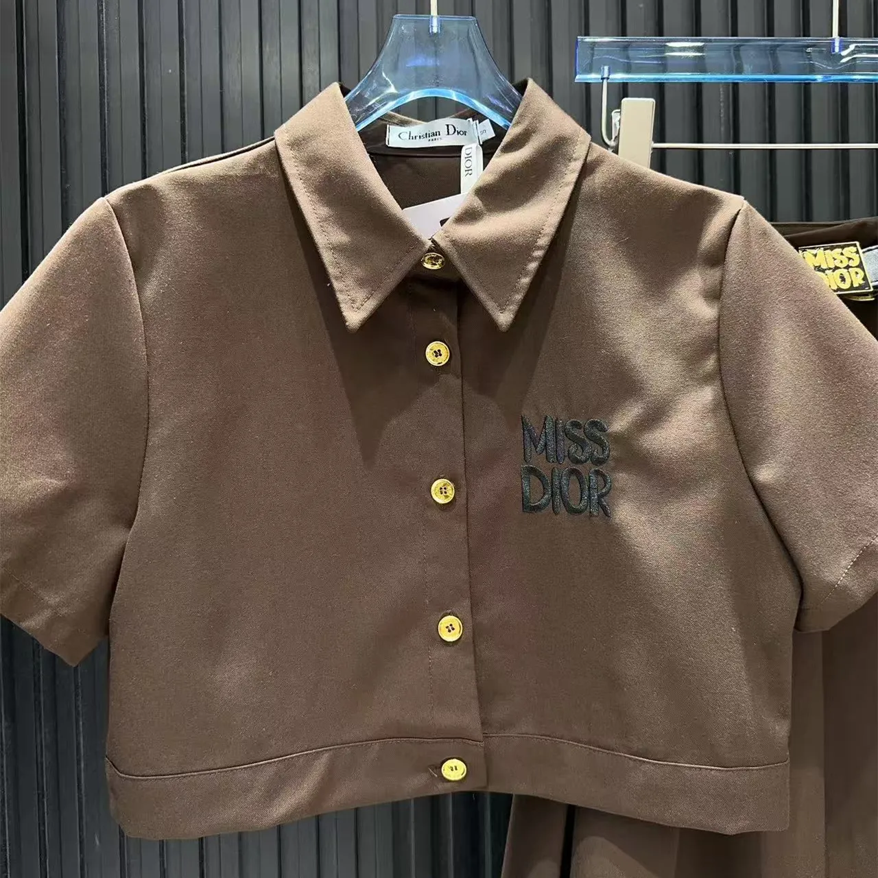 『S-L』新作 シンプル 上品 クール レタリング刺繍デコ タータンカラートップ スカートセット