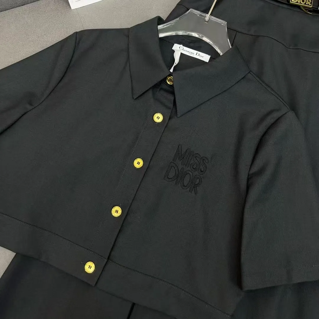 『S-L』新作 シンプル 上品 クール レタリング刺繍デコ タータンカラートップ スカートセット