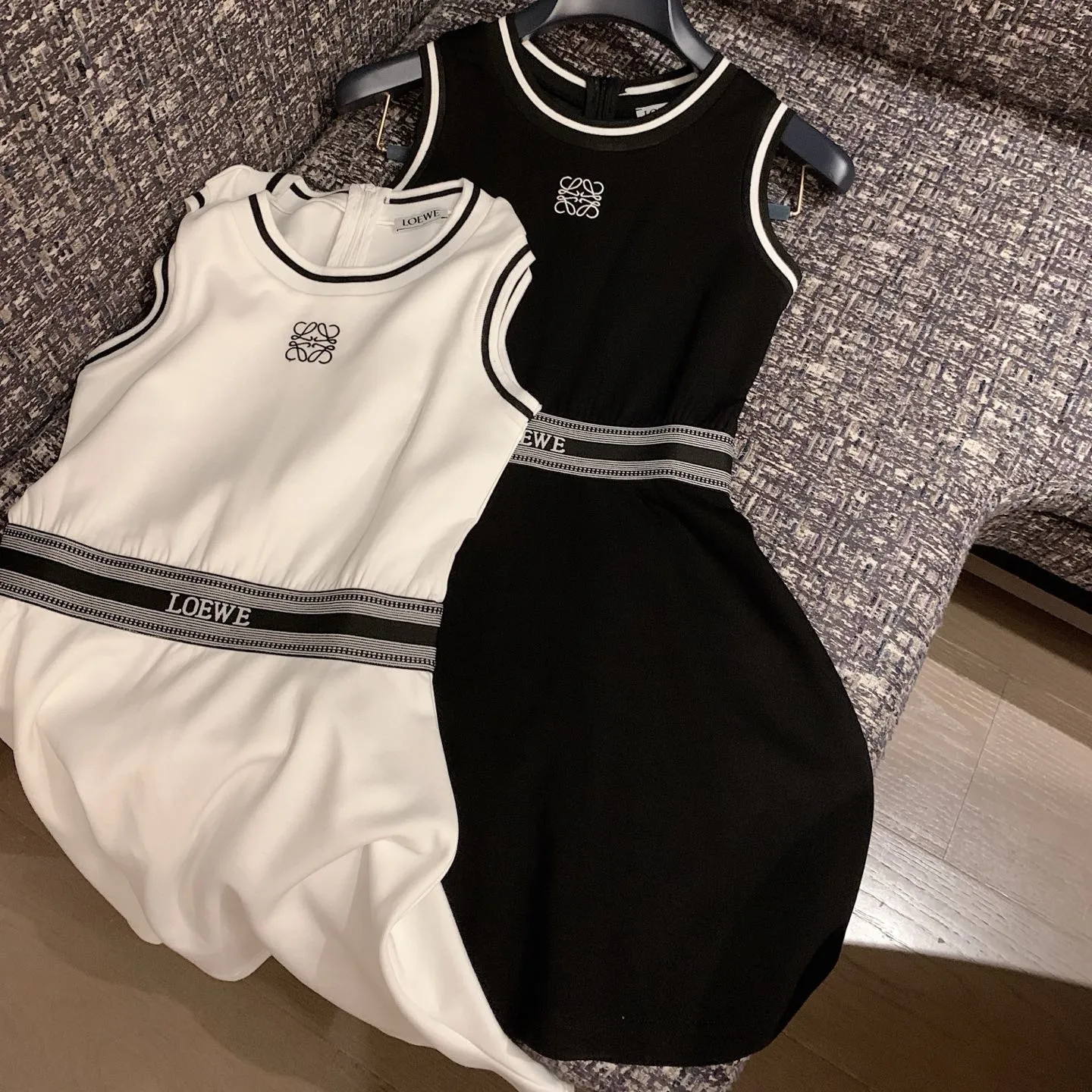 『S-L』夏 涼感 ストレッチ おしゃれ レタリング ゴム編み カラーブロック ベスト ワンピース