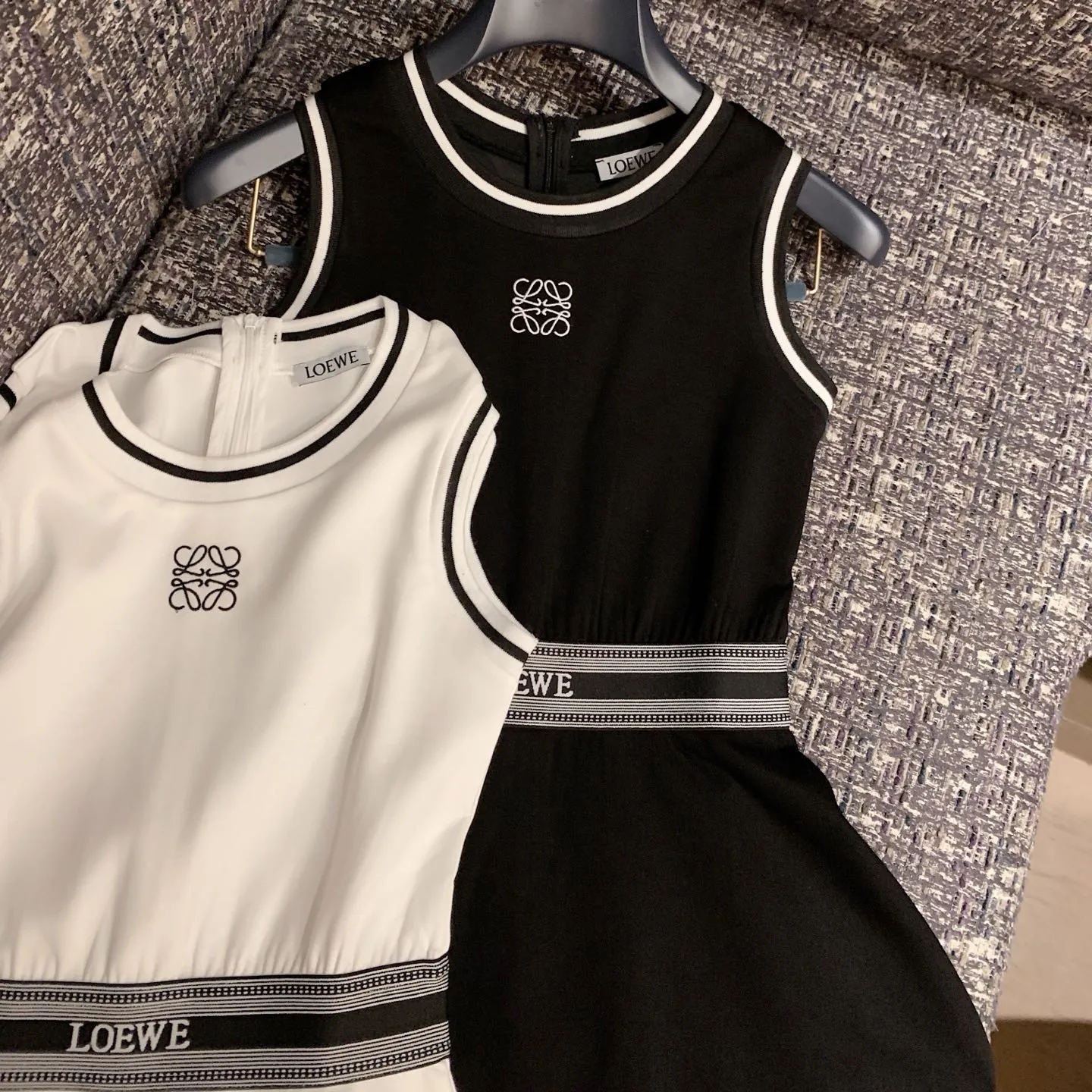 『S-L』夏 涼感 ストレッチ おしゃれ レタリング ゴム編み カラーブロック ベスト ワンピース