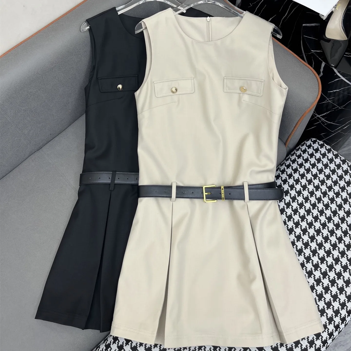 『S-L』春夏 新作 気質満点 取り入れたい ベルト付き おしゃれデザイン 通勤 日常 ノースリーブ ワンピース