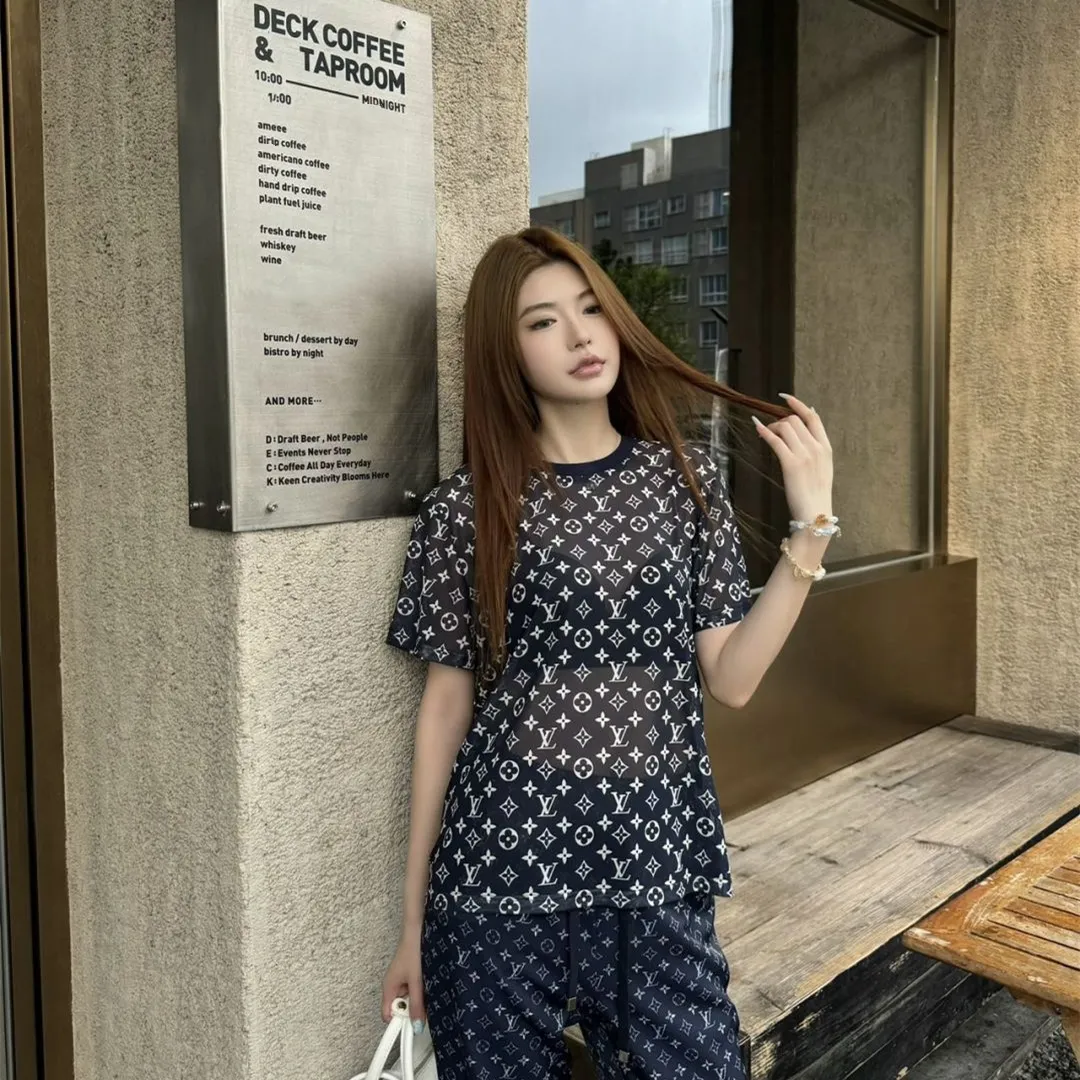 『S-L』シースルー 高級感 柔らかい ストレッチ 快適 プレミアム 上品 浸透プリント メッシュ トップス半袖