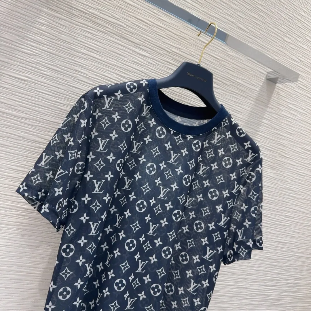 『S-L』シースルー 高級感 柔らかい ストレッチ 快適 プレミアム 上品 浸透プリント メッシュ トップス半袖