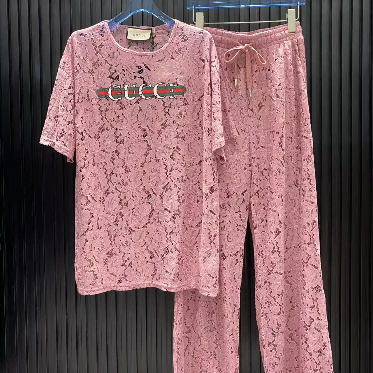 『S-L』新作 高級コーデ 軽量 柔らか 上品 カットアウト レタリング 半袖 ロングパンツ セットアップ