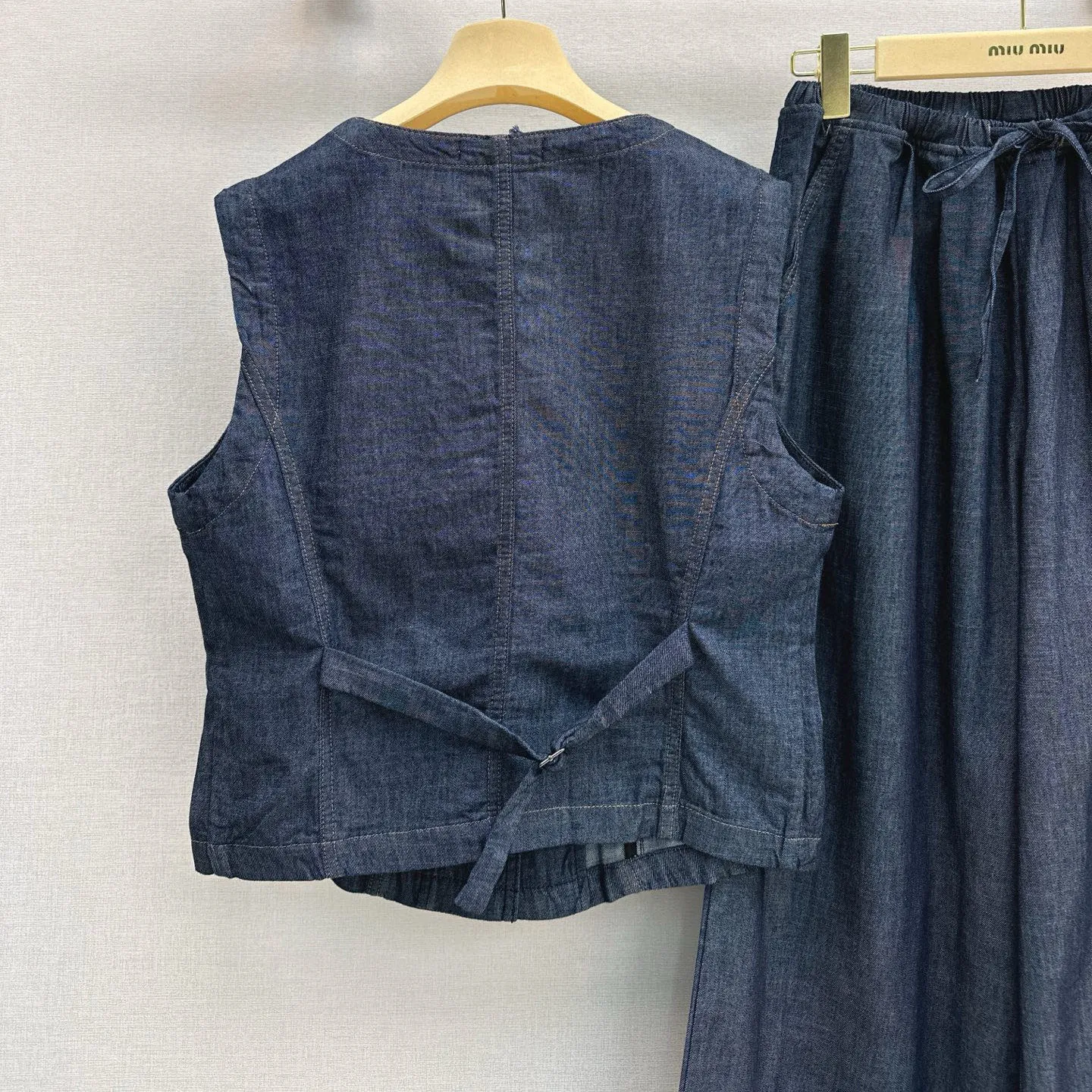 『S-L』爆売れ 完全手作り ビーズレターデコ デニム デニムベスト ストレートパンツ セットアップ