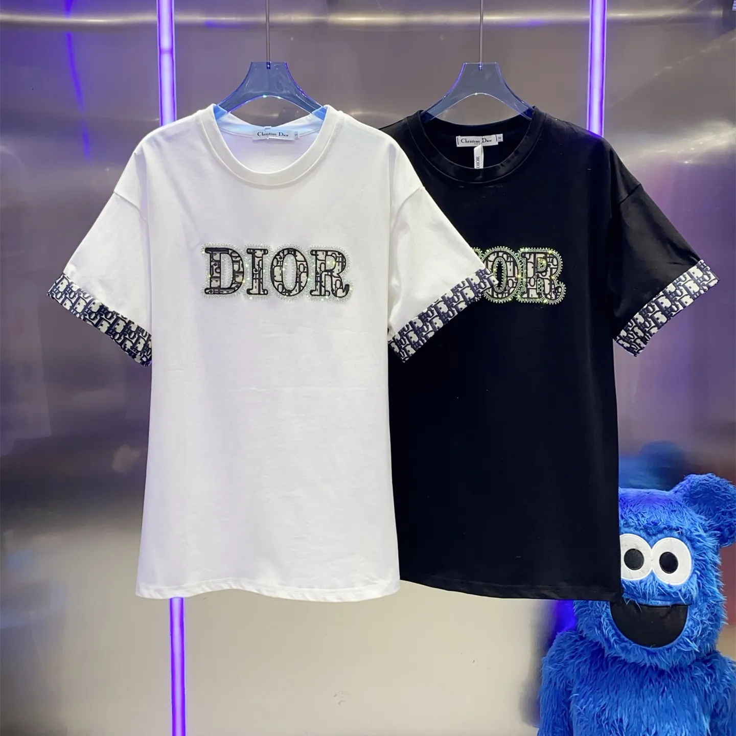 『S-L』新作 胸元ホットストーン レターデコ カジュアル スリム プリント 半袖 クルーネック Tシャツ