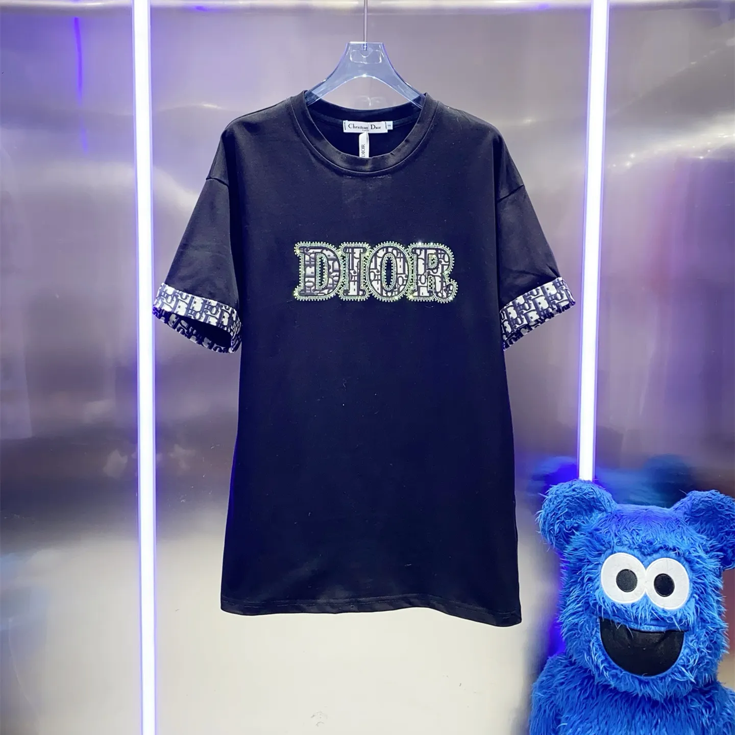 『S-L』新作 胸元ホットストーン レターデコ カジュアル スリム プリント 半袖 クルーネック Tシャツ