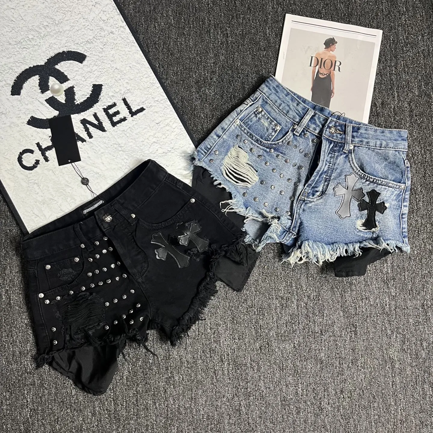 『S-XL』夏 ストレッチ おしゃれ リベット メタルデコ ヘビーワーク デニムショーツ