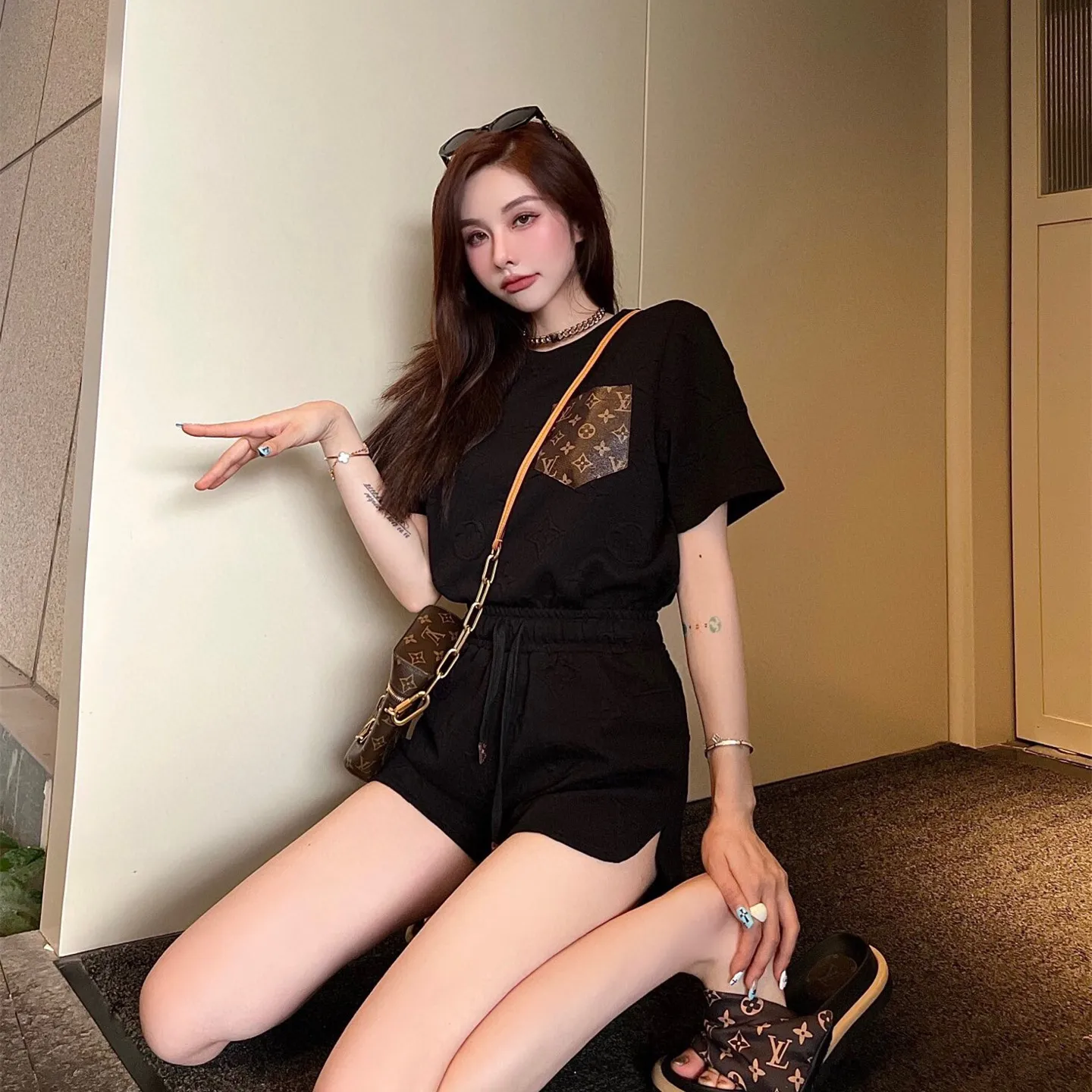 『S-L』元気いっぱい 好感度UP 最愛の一着 柔らかい ショートパンツ Ｔシャツ セットアップ