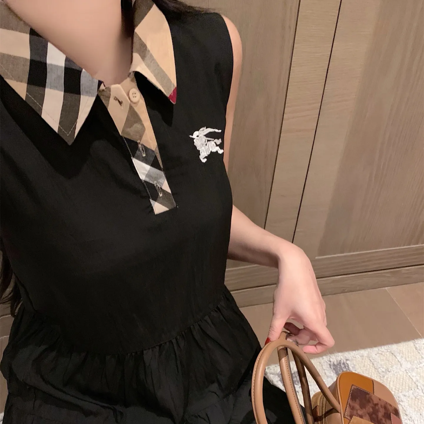 『S-L』夏 涼感 上品 刺繍 パッチワーク カラーブロック チェック レーヨンテンセル ベスト ワンピース