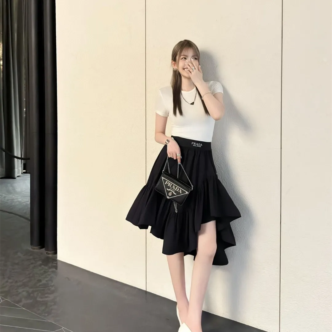 『S-L』上品 フェミニン シンプル ハイエンド 精巧 立体裁断 アシンメトリー フリル スカート