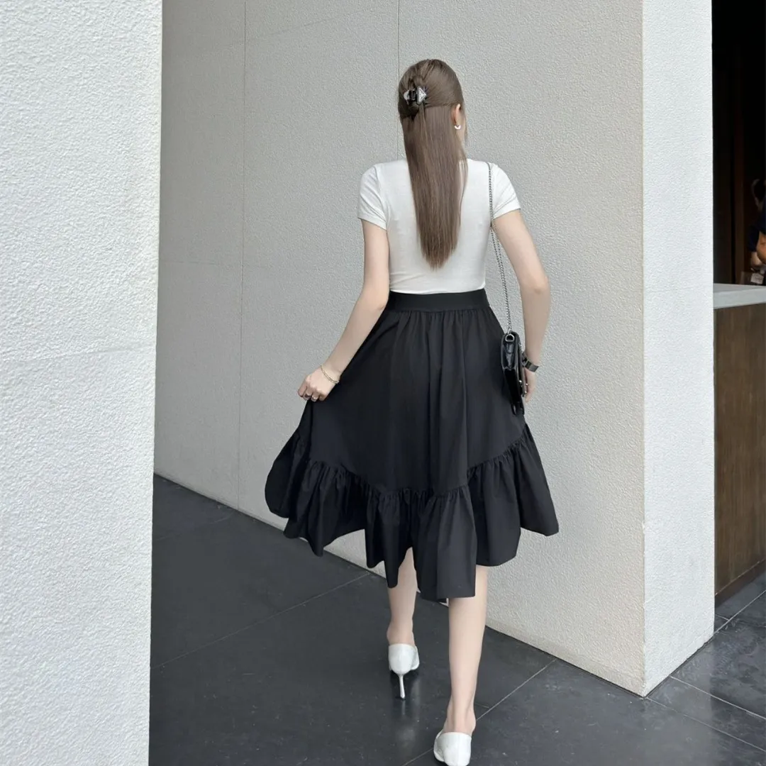 『S-L』上品 フェミニン シンプル ハイエンド 精巧 立体裁断 アシンメトリー フリル スカート