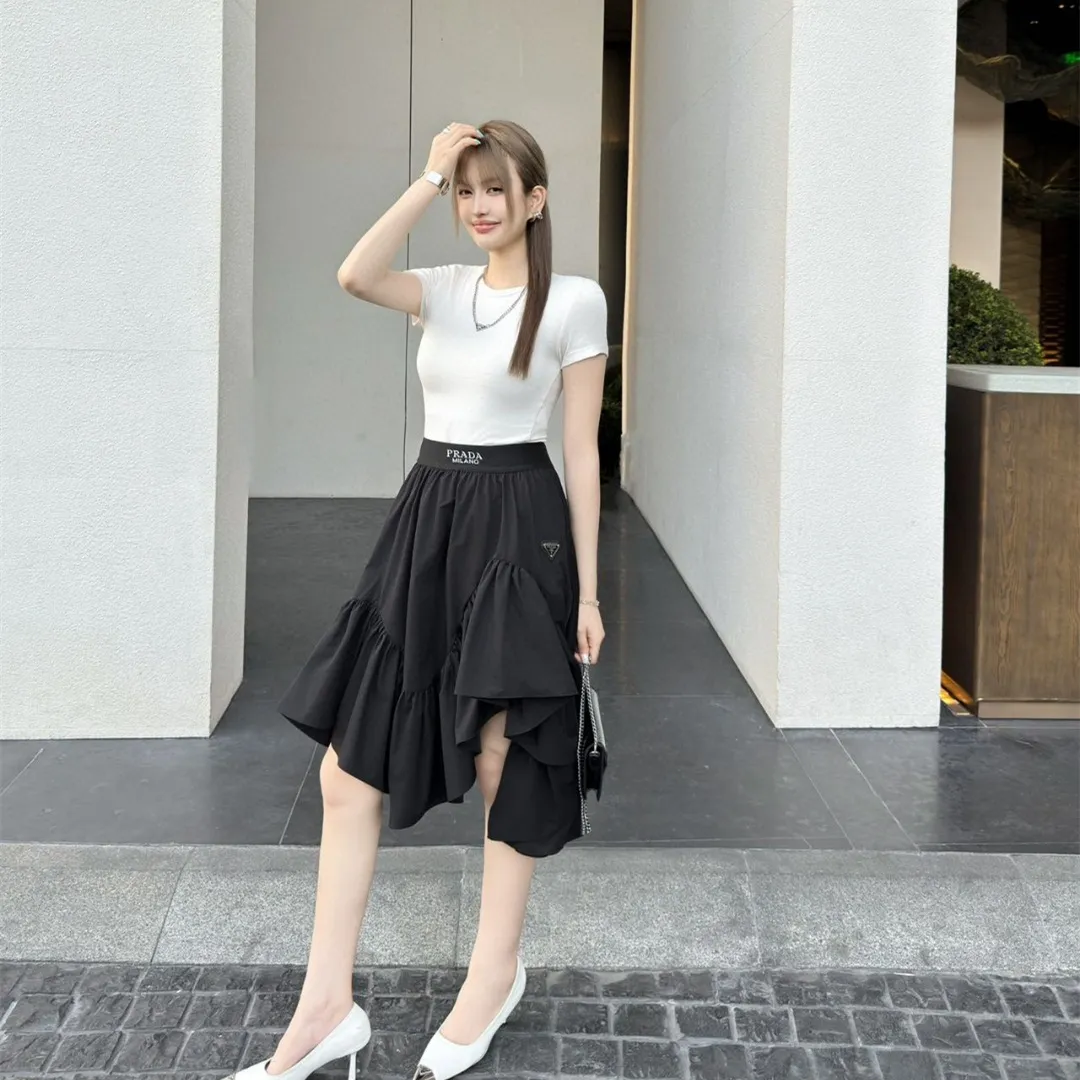 『S-L』上品 フェミニン シンプル ハイエンド 精巧 立体裁断 アシンメトリー フリル スカート