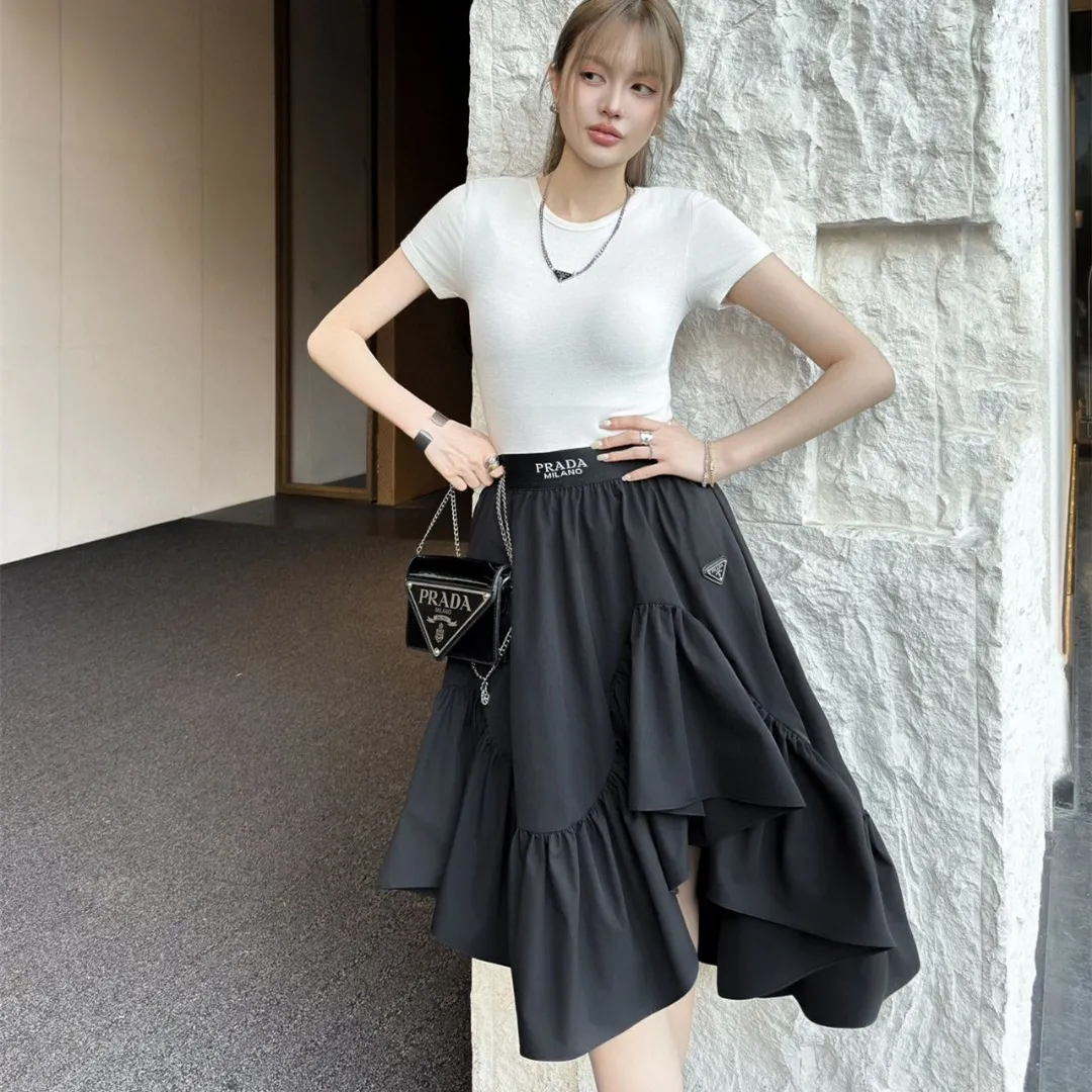 『S-L』上品 フェミニン シンプル ハイエンド 精巧 立体裁断 アシンメトリー フリル スカート