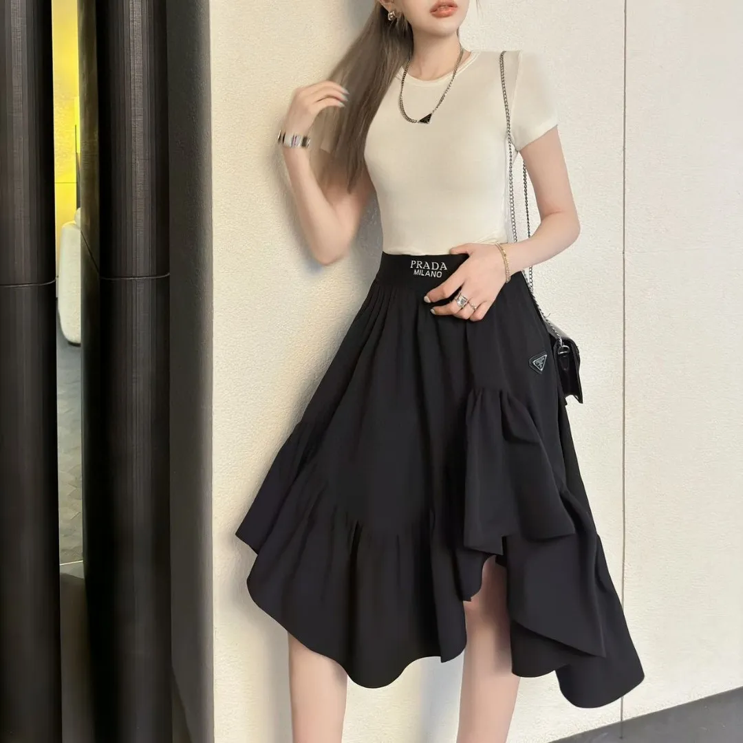 『S-L』上品 フェミニン シンプル ハイエンド 精巧 立体裁断 アシンメトリー フリル スカート