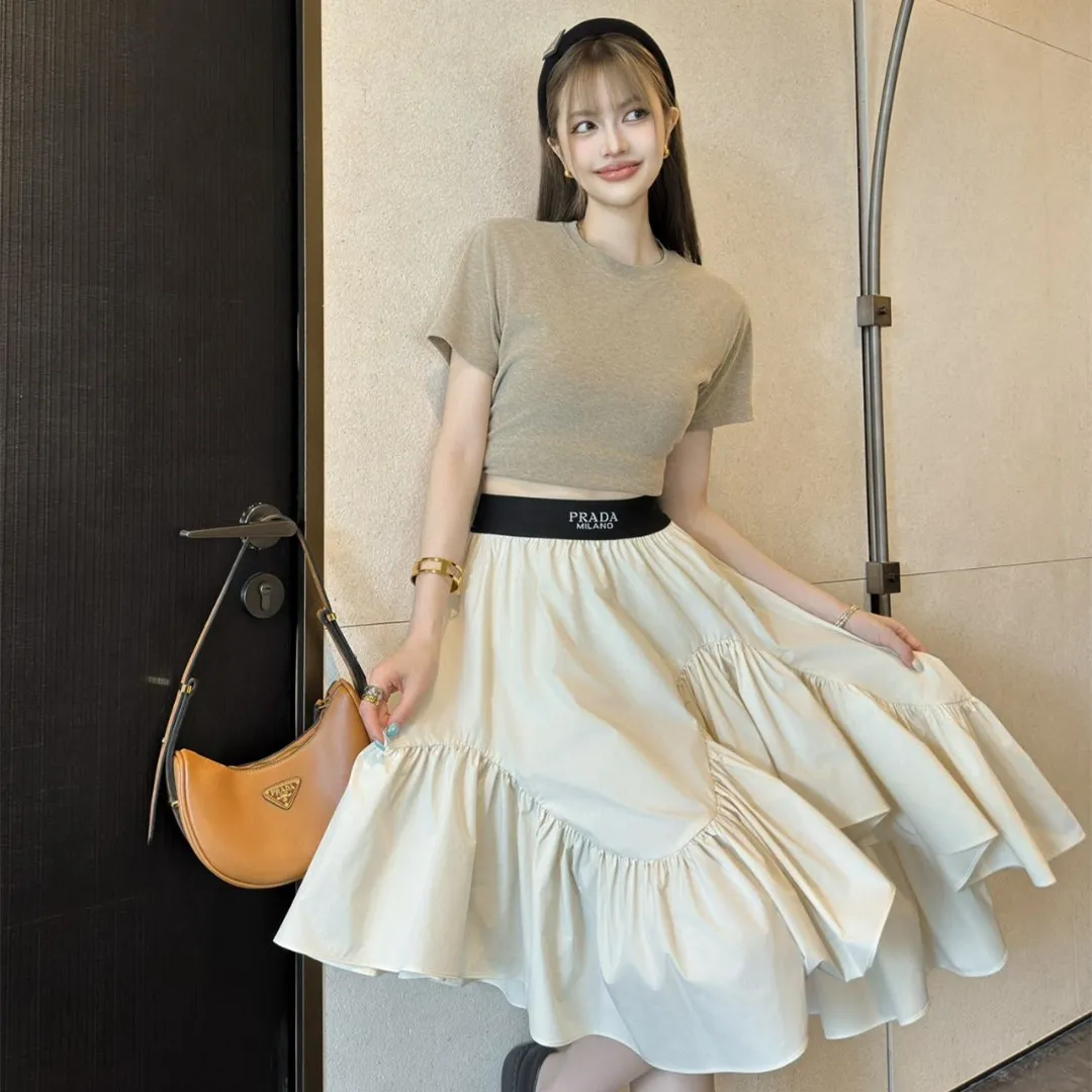 『S-L』上品 フェミニン シンプル ハイエンド 精巧 立体裁断 アシンメトリー フリル スカート
