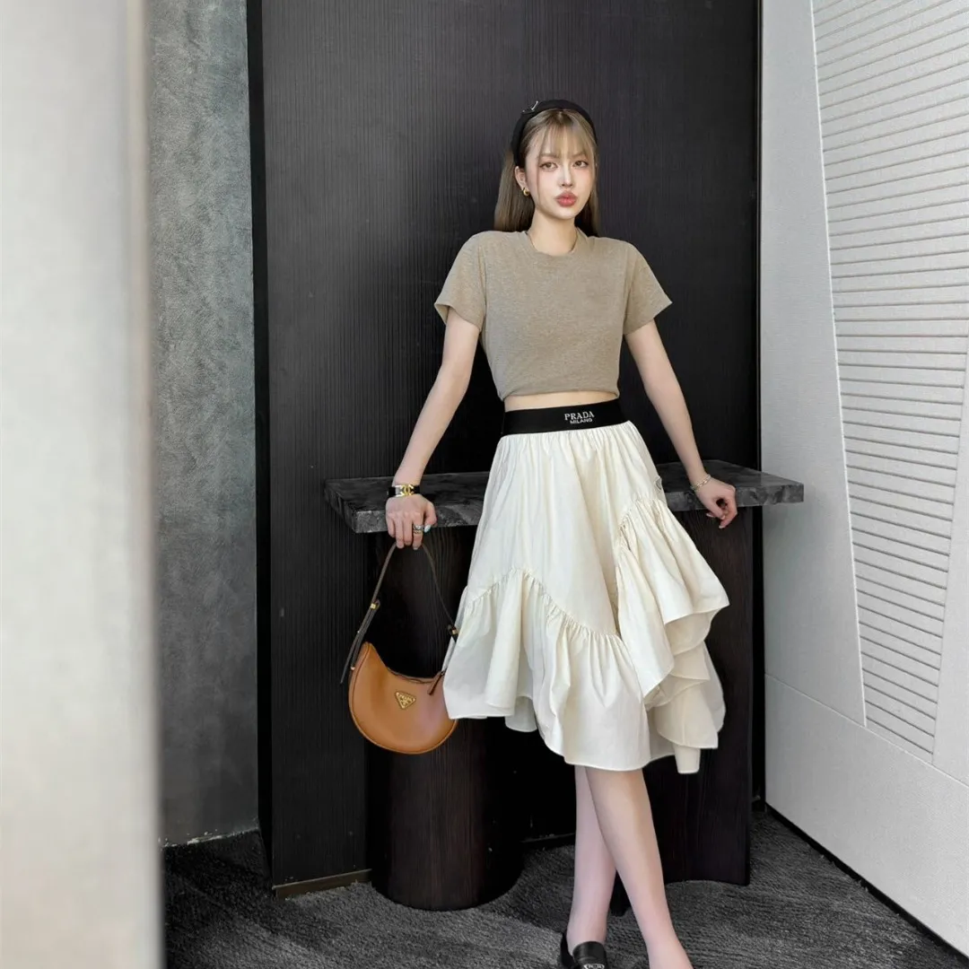 『S-L』上品 フェミニン シンプル ハイエンド 精巧 立体裁断 アシンメトリー フリル スカート