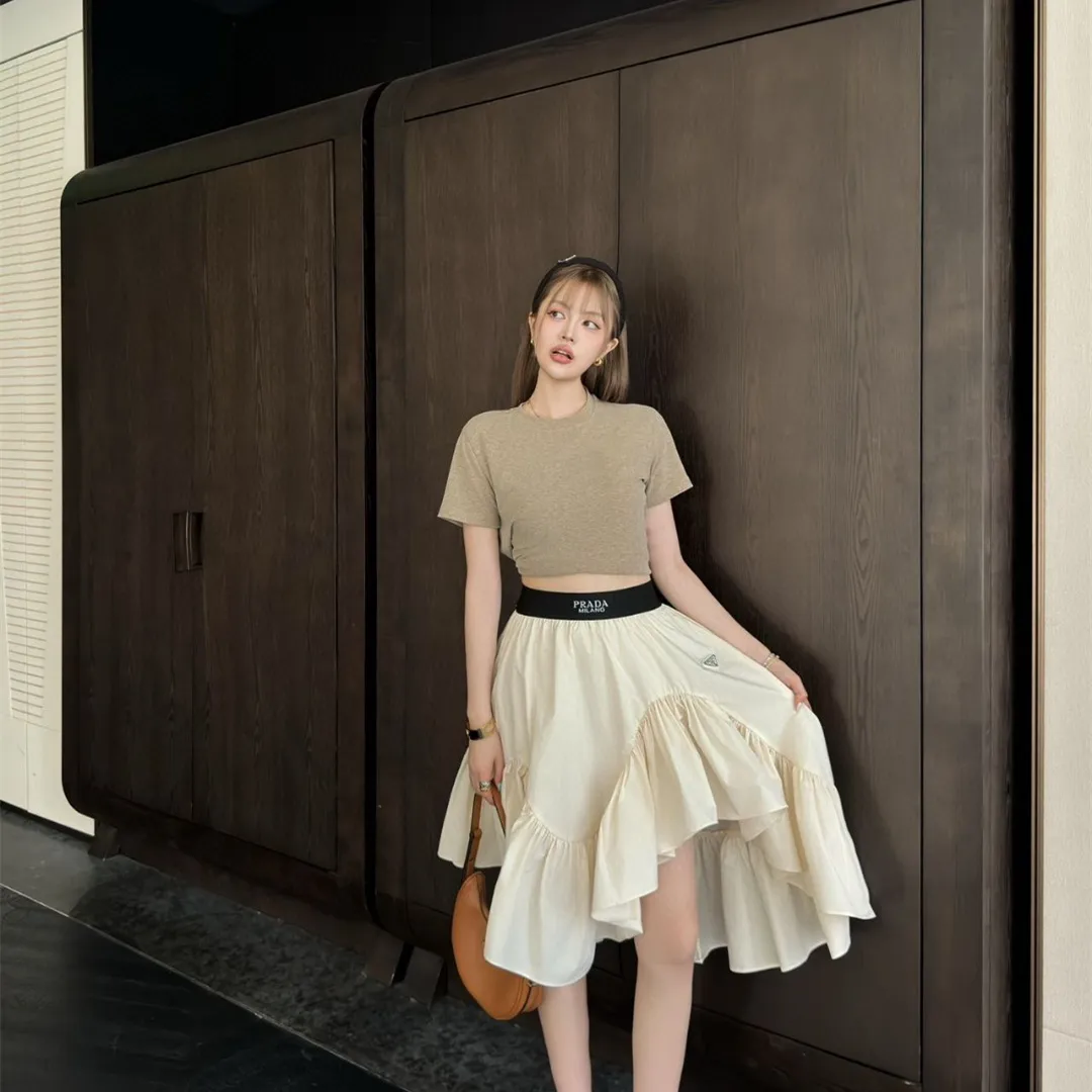『S-L』上品 フェミニン シンプル ハイエンド 精巧 立体裁断 アシンメトリー フリル スカート