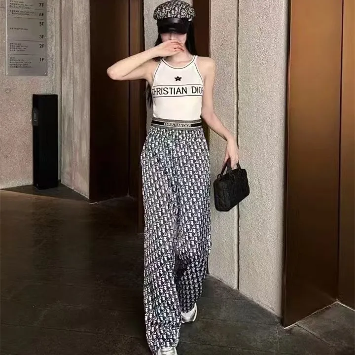 『S-L』おしゃれ 通気性 ストレッチ クラシック モノグラム レタリング フルロゴ プリント ワイドパンツ