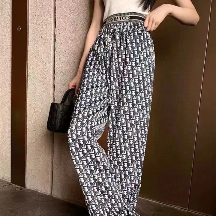 『S-L』おしゃれ 通気性 ストレッチ クラシック モノグラム レタリング フルロゴ プリント ワイドパンツ