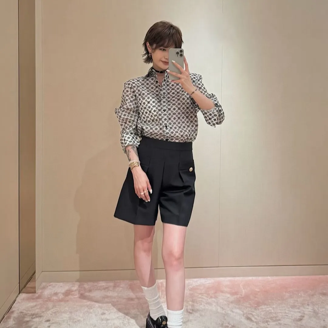 『S-L』美人度アップ 魅力的 カジュアル 定番 折り襟 プリント アルファベット レデイーズ シャツ