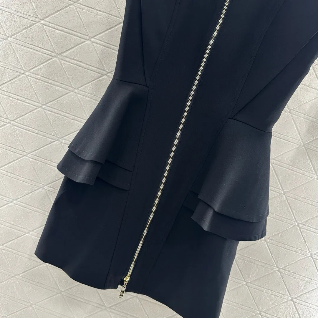 『S-L』超人気商品  存在感  ファッション 日常 スタンドネック 切り替え  ジッパー ワンピース　